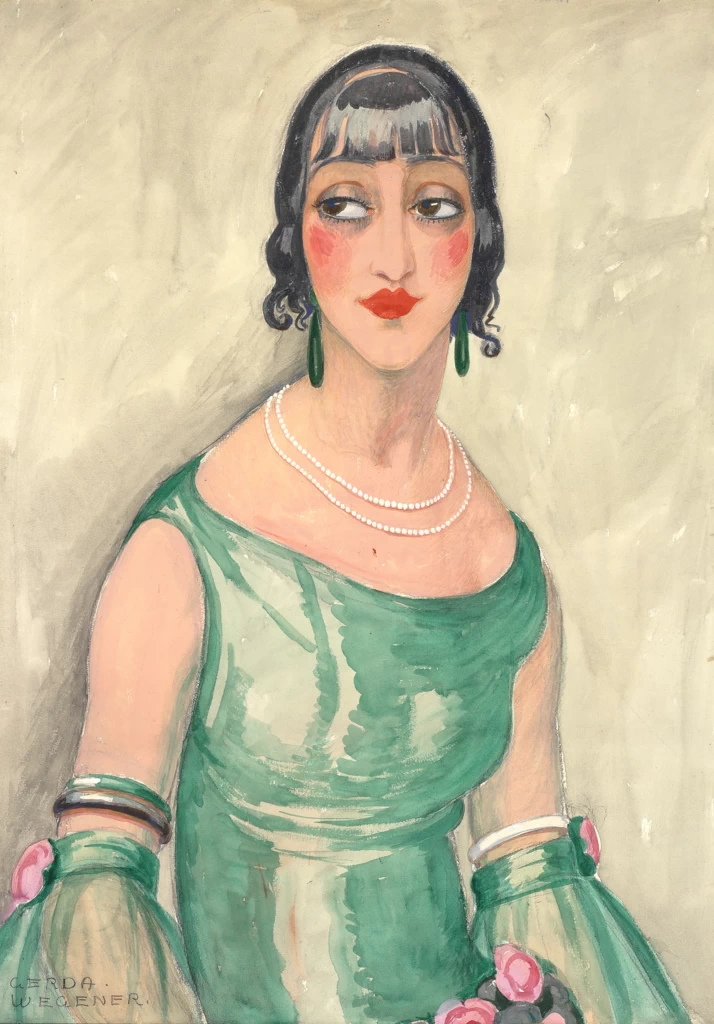 Ritratto di donna in abito verde e perle